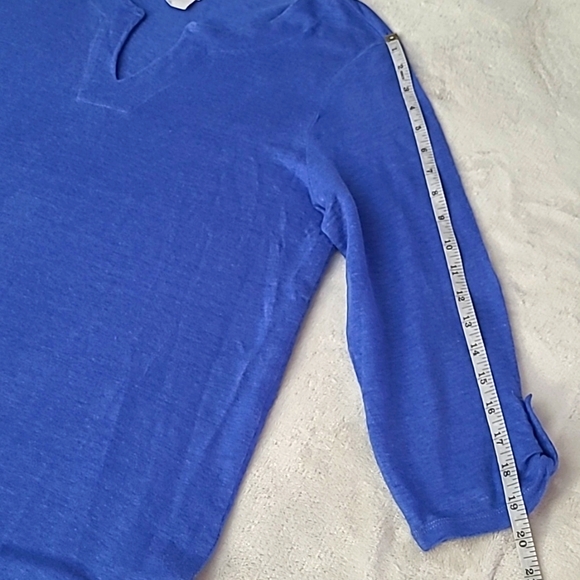 Chicos Womens Linen Tunic Top Blue Split Neck 3/4 Sleeve Size 2 Large Vacation - Picture 11 of 13